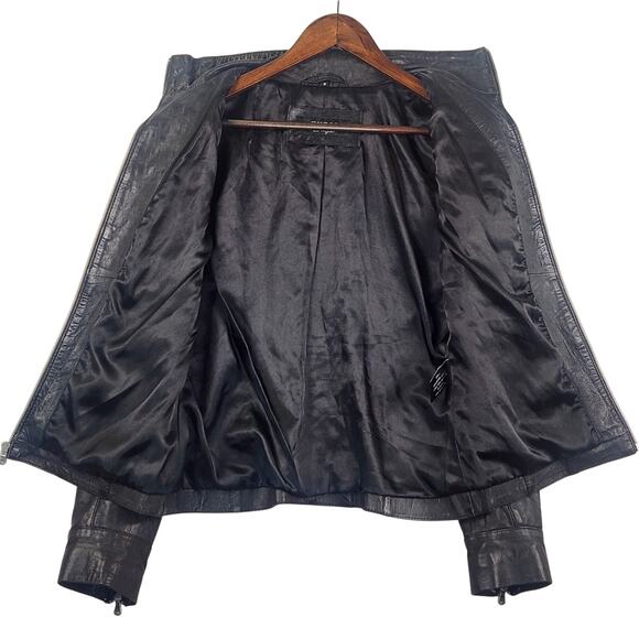 Guess Biker Bomber Moto Jacket Women’s SZ M Genuine Leather Rare Vintage Y2K - Picture 2 of 16